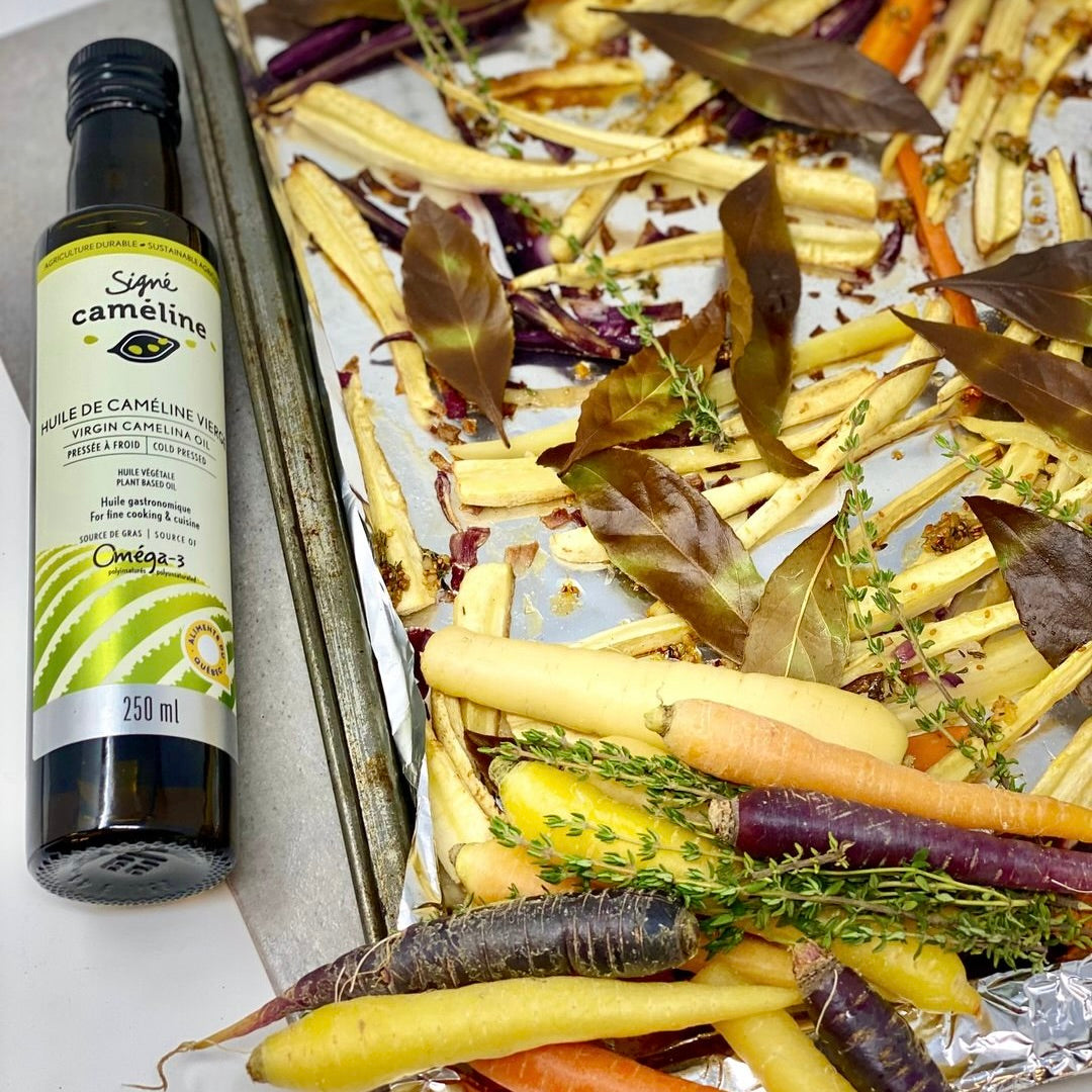 Karamellisierte Karotten und Pastinaken mit Leindotteröl und Ahornsiru ... Karamellisierte Karotten und Pastinaken mit Leindotteröl und Ahornsiru ...