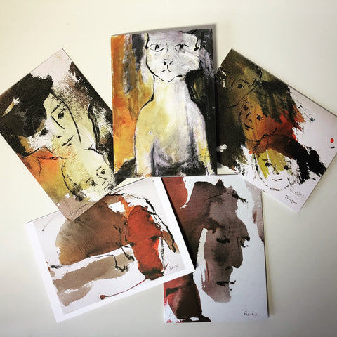 Kunst Grußkarten 5er Set - Bonheur et chat